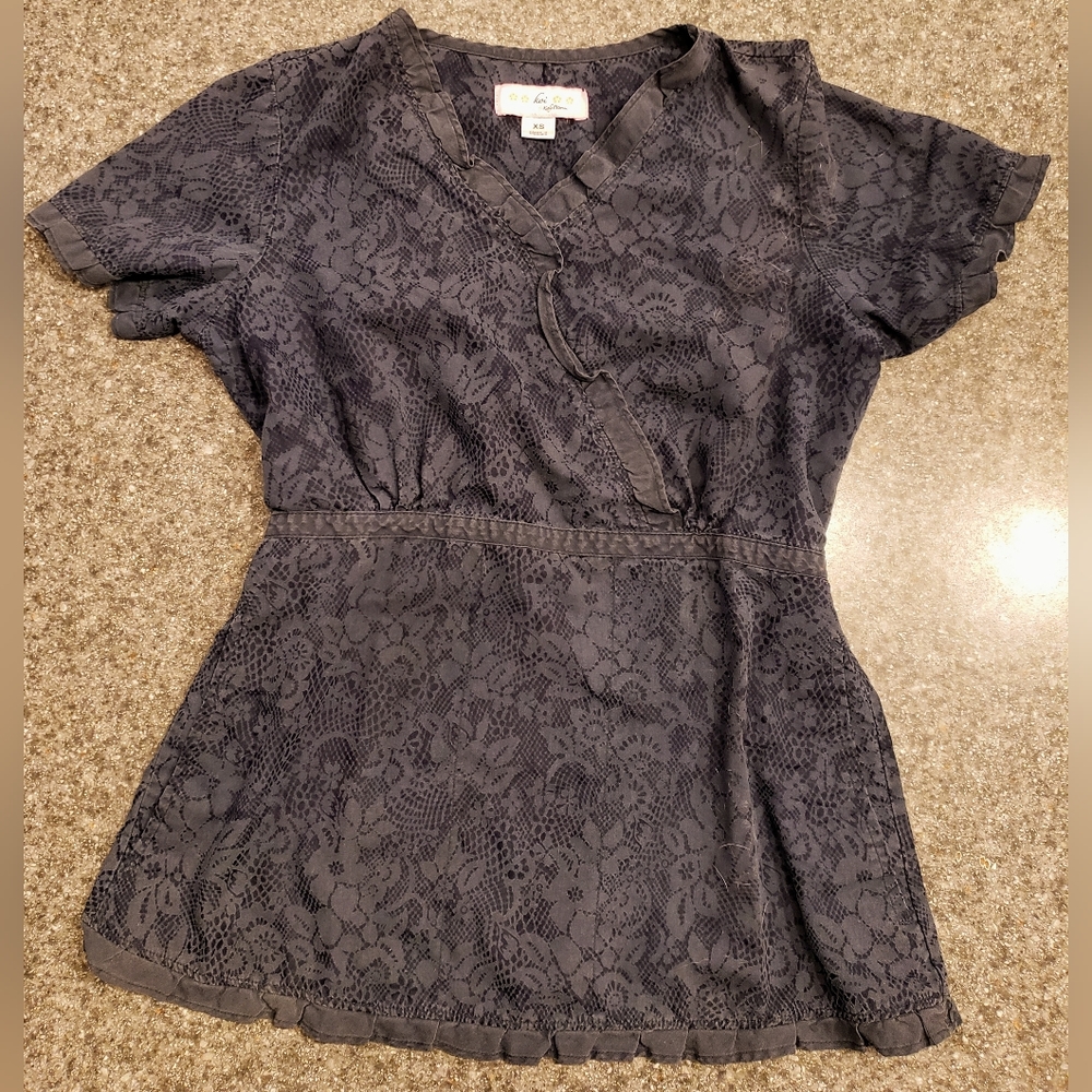 Koi Navy Blue Paisley Scrub Top XS